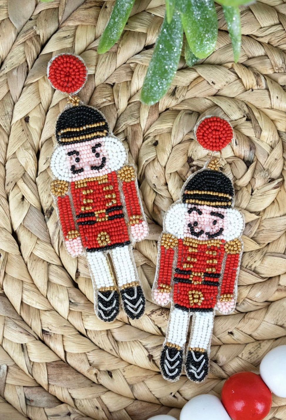 RED NUTCRACKER BEADED EARRINGS