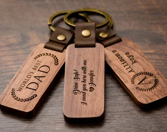 Engraved Wood Key Chain - Custom Keychain Gift for Home Car Office, Birthday Anniversary Gift, Corporate Employee Appreciation, Dad Gift